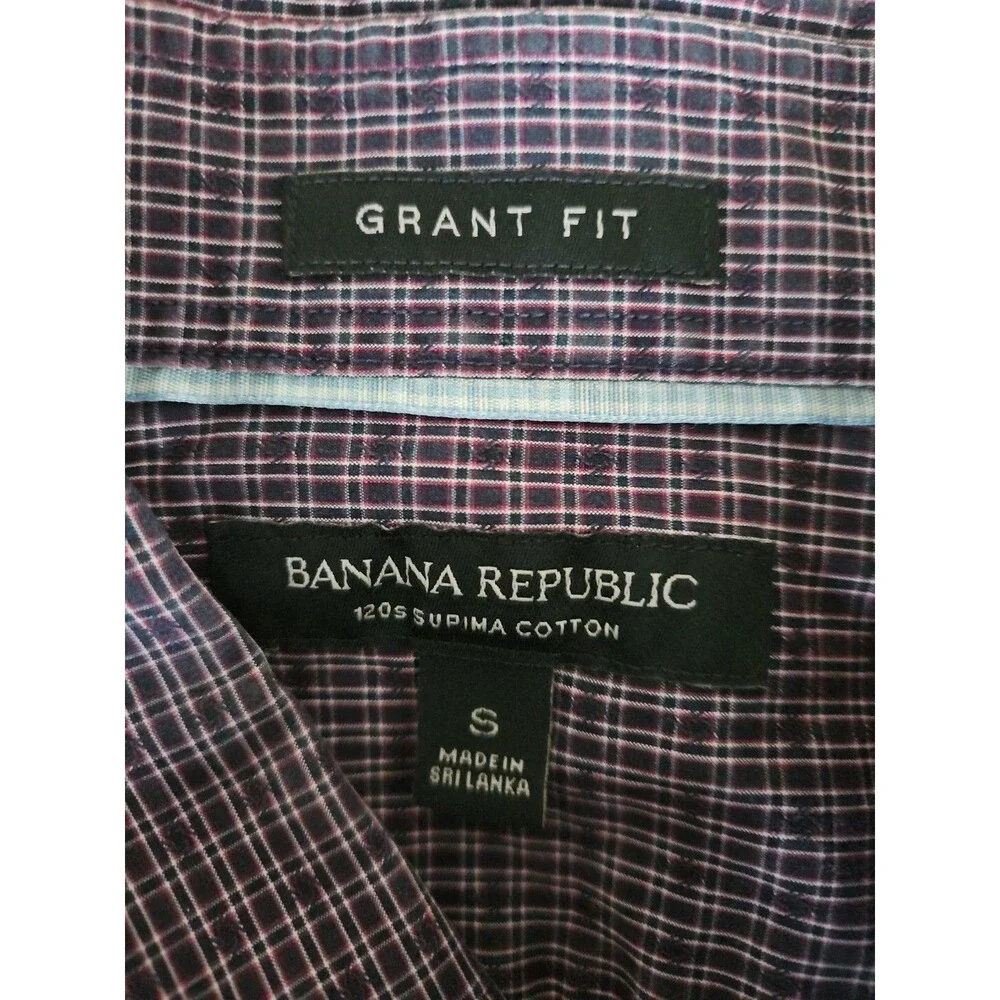 Banana Republic Grant Fit Shirt Small 120s Supima Cotton Purple Plaid Button Up